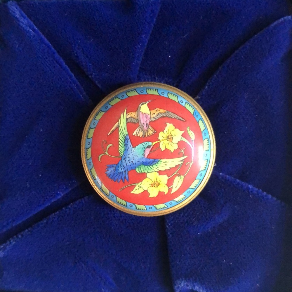 Halcyon Days enamel box with birds and flowers